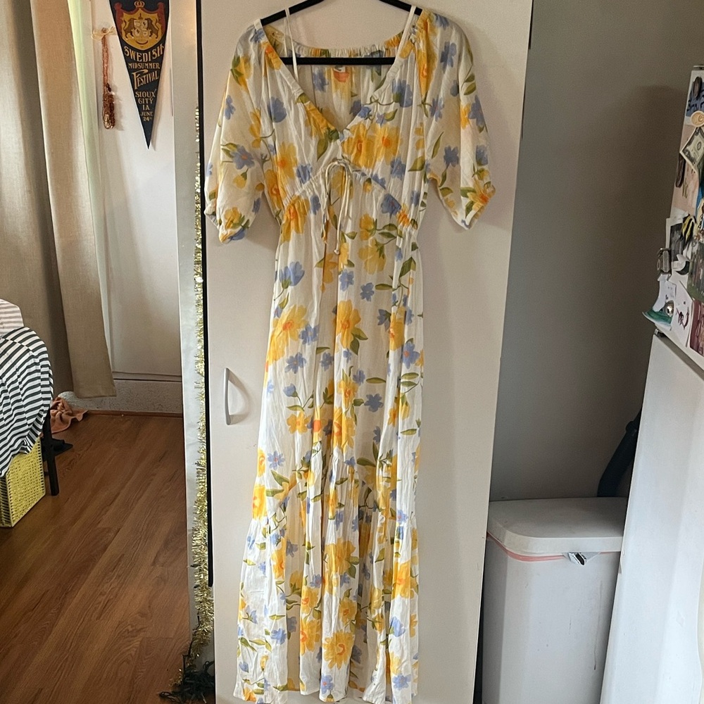 Billabong White Dress with Yellow, Blue & Orange Floral Print